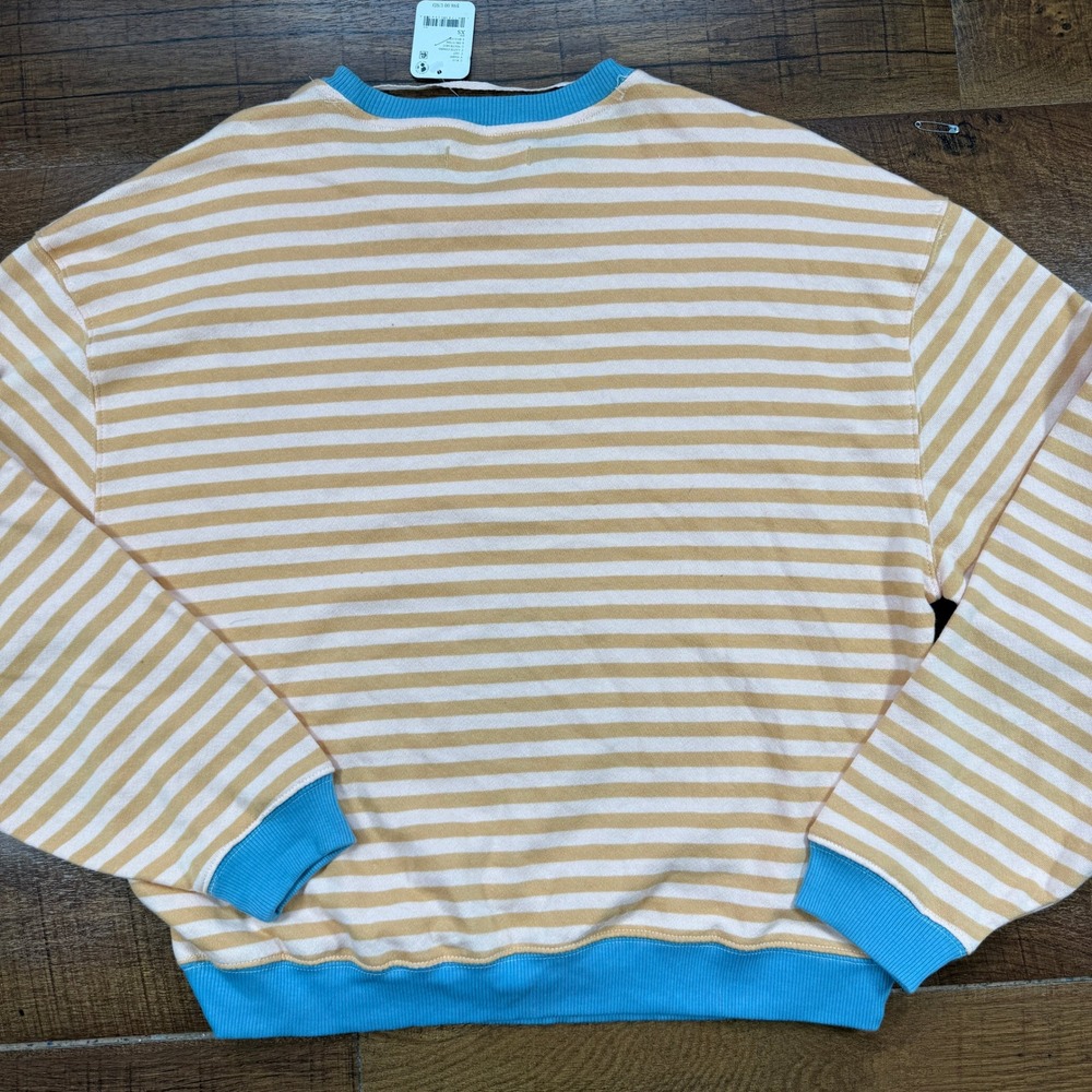 NWT We The Free People Sweatshirt Womens XS Latte Combo Striped Oversized Crew - Picture 8 of 9